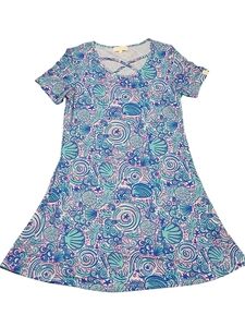 Simply Southern Pink and Blue SWIRLY Swing Dress‎ Seashells Beach Small